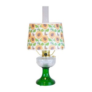 Aladdin Clear Over Emerald Lincoln Drape Table Oil Lamp with Summer Sunflower Shade (Brass Trim) - 1 of 4