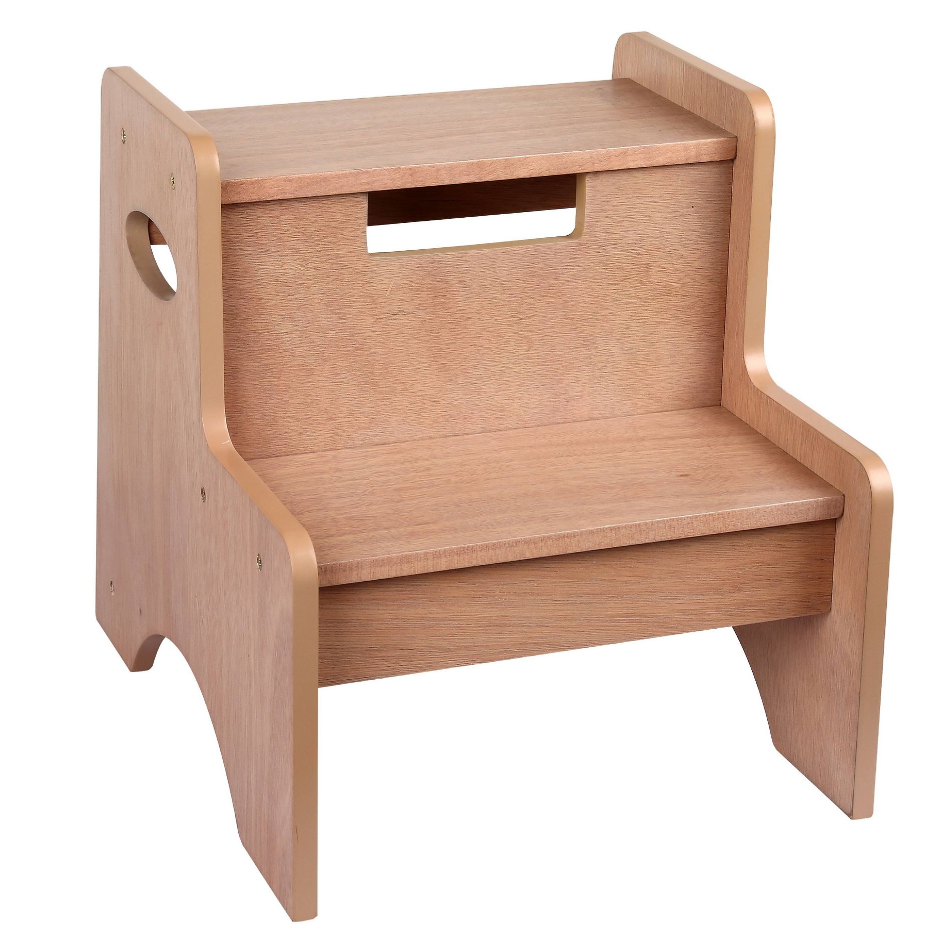 Two Kids' Step Stool Oak Finish - WildKin: Wooden Toddler Step Stool, Dark Brown, 2 Rungs, 150 lb Capacity