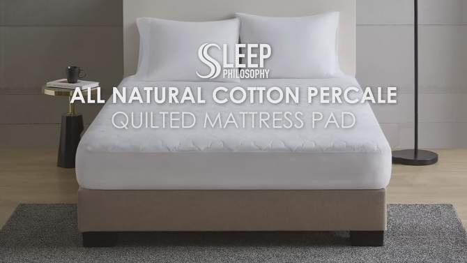 All Natural Cotton Percale Quilted Mattress Pad White, 2 of 12, play video