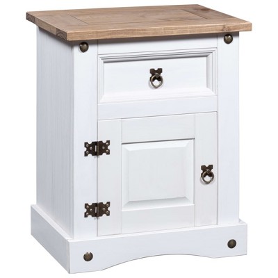 vidaXL Bedside Cabinet Mexican Pine Corona Range White 20.9 in.x15.4 in.x26 in.