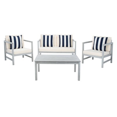 Montez 4pc Living Set with Accent Pillows - Gray/Beige/Navy - Safavieh