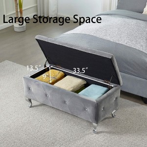 CAVINAS Luxury Tufted Storage Ottoman Bench,Footstool with Crystal Buttons,Storage Bench Footrest for Bedroom,Living Room,Gray - 1 of 4
