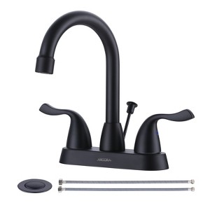 WOWOW 4 in. Centerset Double Handle High Arc Bathroom Faucet with Drain Kit Included in Brushed Nickel - 1 of 4