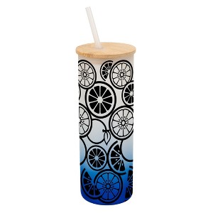 Elanze Designs Citrus Summer Lemon Lime Orange Wrap-Around Design 25 Ounce Frosted Gradient Glass On-The-Go Coffee Travel Skinny Tumbler Mug Cup, - 1 of 1