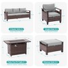 Sonkuki 9 Pieces Patio Sofa with Rectangle Fire Pit Table and Ottomans, Patio Conversation Couch with Cushion - 3 of 4
