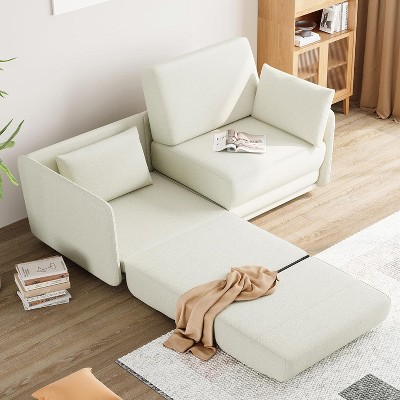 66" Pull Out Queen Size Sofa Bed with Thick Cushions, Space-Saving Convertible Sleeper Couch, Modern Beige Sofa for Living Room, Bedroom, Office