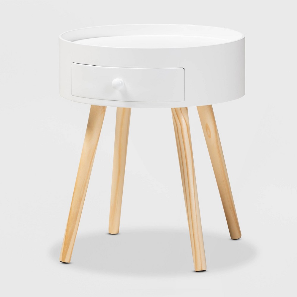 Photos - Storage Сabinet 1 Drawer Jessen Wood Nightstand White - Baxton Studio: Mid-Century, USB Port, Assembly Required