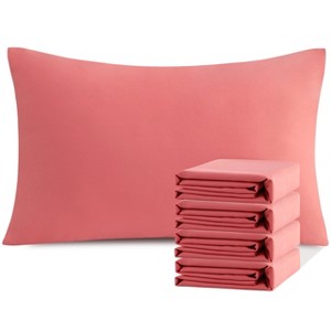 4 Pack Brushed Microfiber Queen Pillowcases, Super Soft Pillowcases with Envelope Closure, 20x30 Inches, Coral Pink - NTBAY - 1 of 4