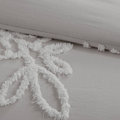 King White Cotton Tufted Chenille Comforter Set