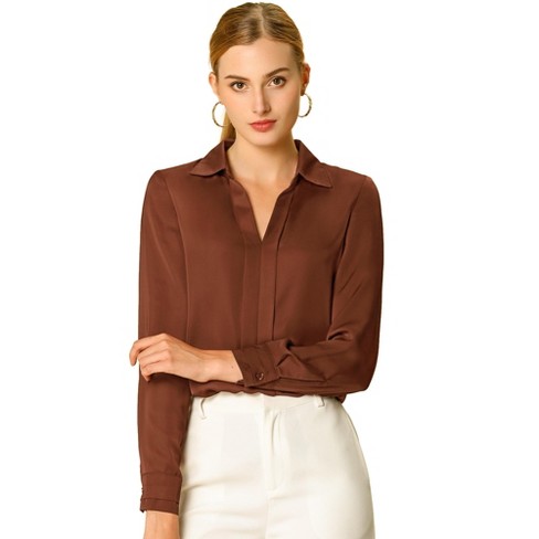 Women Office Long Sleeve Shirts Chiffon Tops V Neck Loose Clothes :  : Clothing, Shoes & Accessories