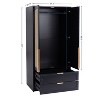 Gulches 2-Door Armoire Wardrobe with 2 Drawers - Rattan-Front Doors (High-Quality MDF), Clothing Rod, Magnetic Lock, Anti-Toppling, Gold Metal Handles - 3 of 4