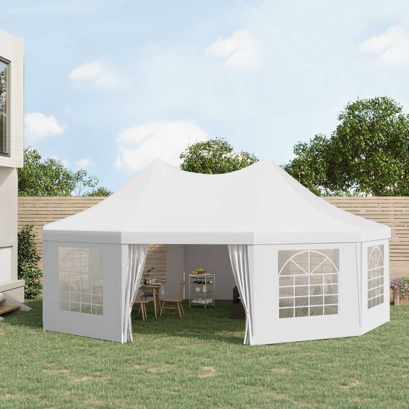 Outsunny Canopy Party Event Tent with 2 Pull-Back Doors, Column-Less Event Space, & Cathedral Windows, White, 4 of 11