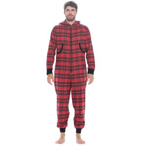 Ashford & Brooks Mens Flannel Hooded One Piece Pajama Union Jumpsuit - 1 of 4