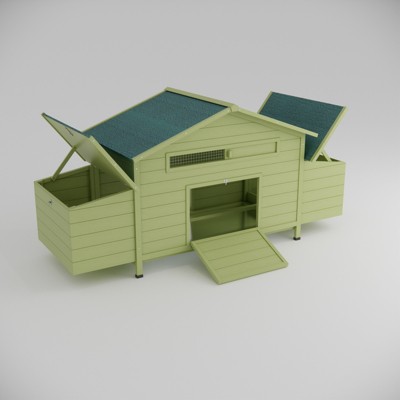 VisioGear Large Wooden Chicken Coop, Outdoor Hen House, Poultry Cage with 2 Free-range Doors ,2 Nesting Boxes, Green, 67.7"*24.5"*35"