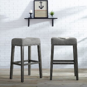 Roundhill Furniture CoCo Upholstered Backless Saddle Seat Bar Stools 29 height, Gray, Set of 2 - 1 of 3