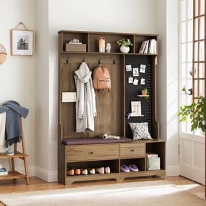 KTMBDW 3-in-1 Hall Tree with Removable Cushioned, Entryway Bench with Shoe Storage, Storage Shelves and DIY Pegboard,  for Entryway, Bedrooms - 1 of 4