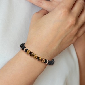Chisel Stainless Steel Brushed Black IP-plated 8mm Black Agate and Tiger's Eye Beaded Stretch Bracelet - 1 of 4