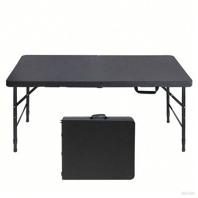 4FT Portable Folding Table with Handle – Heavy Duty Plastic, Adjustable Height, Waterproof, 220LBS Capacity, Foldable Table