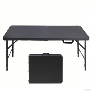 4FT Portable Folding Table with Handle – Heavy Duty Plastic, Adjustable Height, Waterproof, 220LBS Capacity, Foldable Table - 1 of 4