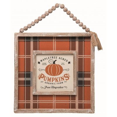 Transpac Wood Multicolor Harvest Pumpkin Plaid Decor