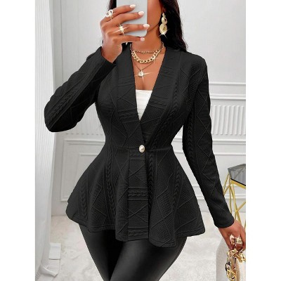 Women's Peplum Blazer Jackets Business Casual Work Office Blazers Textured Button Front Long Sleeve Fall Outfits
