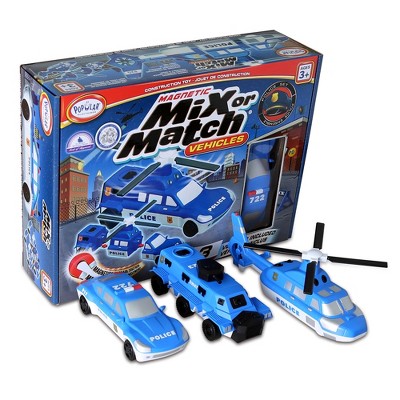 Popular Playthings Magnetic Mix or Match Police Vehicles - Police & Fire Engine Car Toys & Trucks