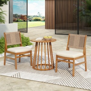 Christopher Knight Home Elara 3-Piece Patio Rustic Wood Dining Set with Wicker Woven Chairs - 1 of 4