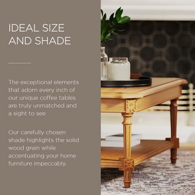 Antiqued Natural Rectangular Wooden Coffee Table with Shelf