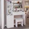 Okak 41IN Large Vanity Table with Cushioned Stool and Hair Dryer Stand, Makeup Vanity with Power Station and 3-Color Switch, Vanity Desk - 2 of 4
