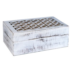 Mela Artisans Trellis Decorative Box in Distressed White - 1 of 4