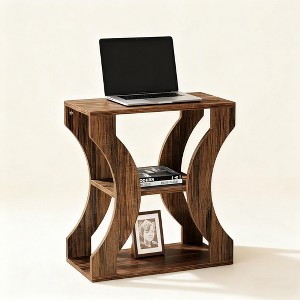 Gulches Farmhouse 3-Tier End Table Rustic Brown Wood Grain, 100lb Capacity, Narrow Side Table for Bedroom/Living Room - 1 of 4