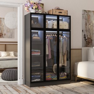 FUFU&GAGA Wardrobe Display Cabinet Armoire with LED Lights and Glass Doors - 1 of 4