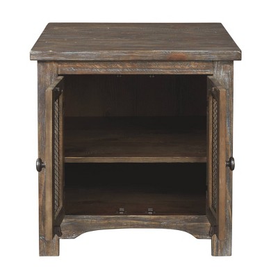 Rustic Brown 24" Rectangular End Table with Wire Mesh Storage