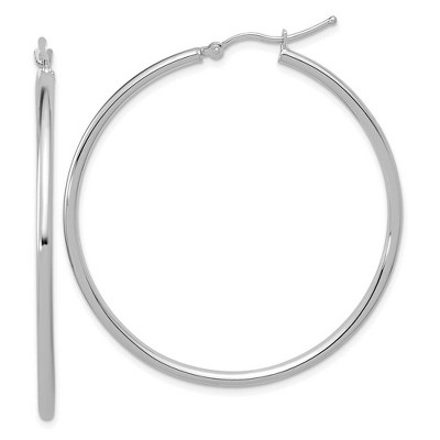 Black Bow Jewelry 2mm Round Hoop Earrings in 14k White Gold, 45mm (1 3/4 Inch)