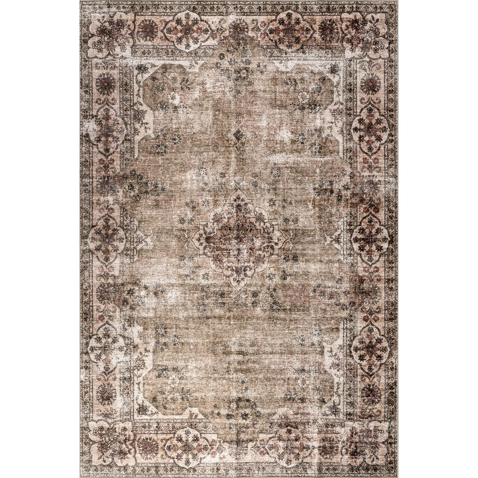 Nuloom Tulsi Traditional Spill Proof Treated Pet Friendly Premium Machine Washable Area Rug, 4' x 6', Beige