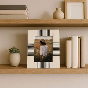 Decorative Picture Frame with Striped Border Accent - Stylish Resin Frame for Tabletop Centerpiece, Living Room, or Office Decor -9", Black & White - 1 of 4