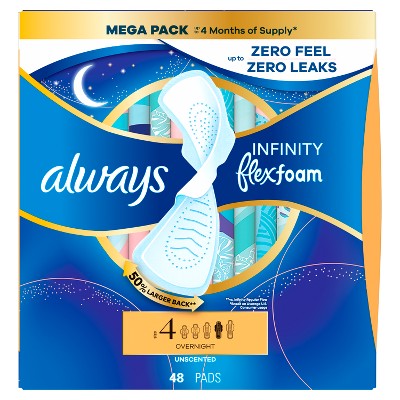 Always Infinity Overnight Long Menstrual Pads - 48ct