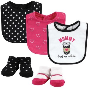 Hudson Baby Infant Girl Cotton Bib and Sock Set, Mommy Latte, One Size - 1 of 4
