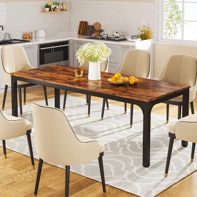 Okak Farmhouse Wood Large Collaborative Desk Rectangle Dining Table,Long Modern Kitchen Dinner Table for Dining Room,Breakfast Nook