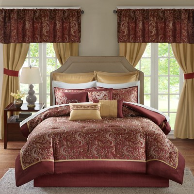 King Red Microfiber Floral Motif 24-Piece Bedding Set