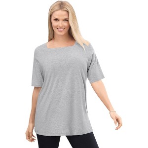 Woman Within Plus Size Perfect Elbow-Sleeve Square-Neck Tee - 1 of 4