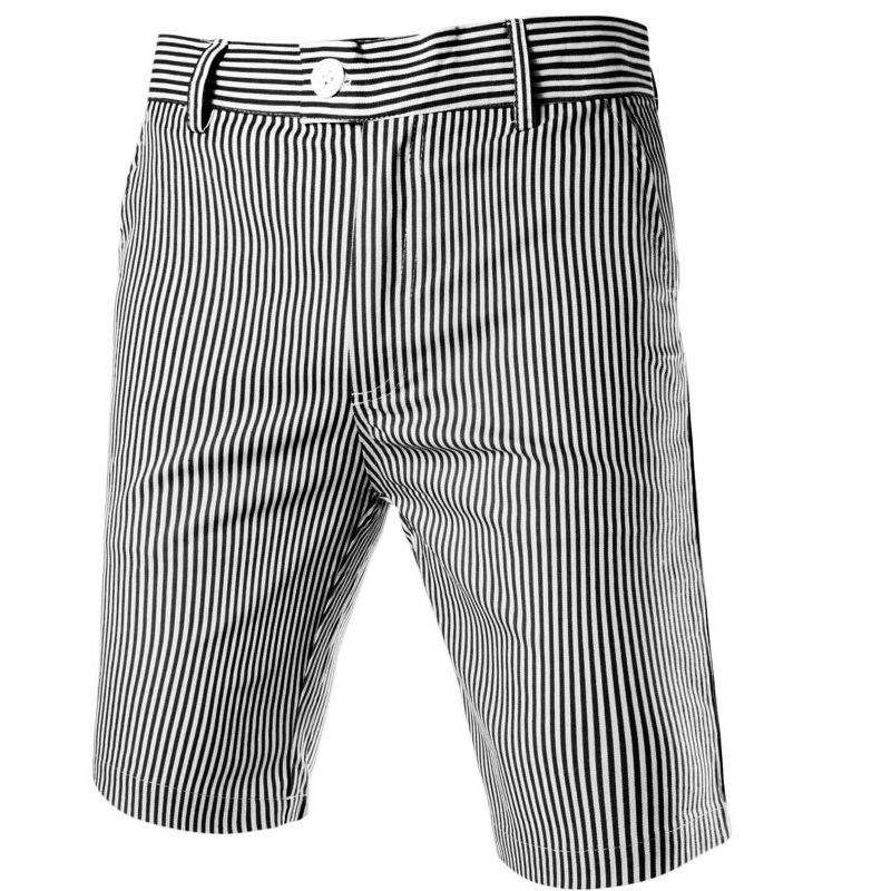 Lars Amadeus Men's Summer Stripe Slim Fit Flat Front Chino Shorts, 1 of 8
