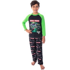 Monster Jam Boys' Grave Digger Monster Truck Shirt And Pants Pajama Set Grave Digger - 1 of 4