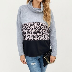 Anna-Kaci Women's Color Block Top with Leopard Print Panel and Cowl Neck Detail - 1 of 4