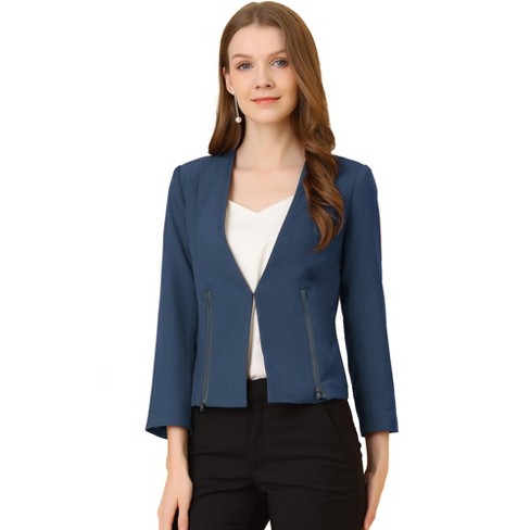 Allegra K Women's Collarless Work Office Long Sleeve Cropped Blazers :  Target