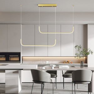 POWLIG 46 Inch Adjustable LED Linear Chandelier - Modern 2-Light Gold Pendant with Dimmable Lighting - 1 of 4
