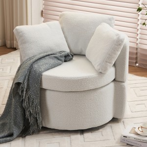 Swivel Accent Chair, 360°Swivel Barrel Chair with Storage, Upholstered Arm Chair with Cushion, Modern Round Chair for Living Room Bedroom - 1 of 4