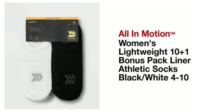 Women&#39;s Lightweight 10+1 Bonus Pack Liner Athletic Socks - All In Motion&#8482; Black/White 4-10, 2 of 5, play video