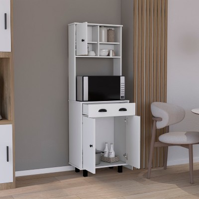 White Manufactured Wood Kitchen Pantry with Cabinets and Shelves