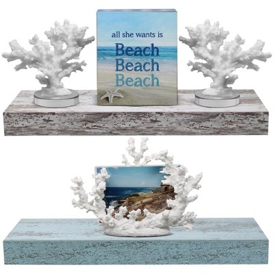 Blue and White Rectangular Floating Wood Shelves Set